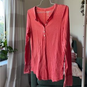 Aerie Coral Long Sleeve Henley Top